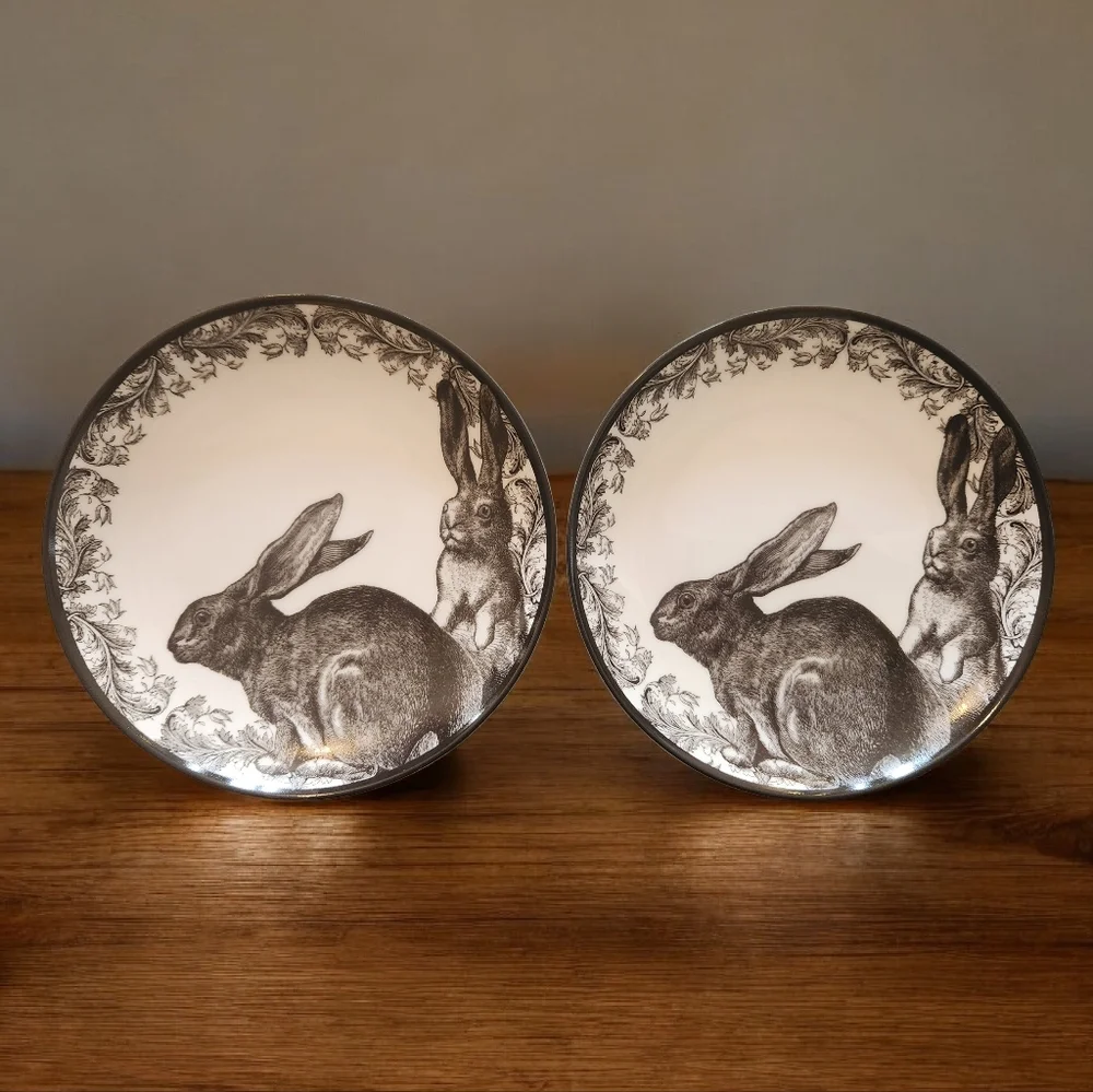 Vintage Caskata Bunnies Small Plates (Set of 2) EUC, Like New, Cottagecore